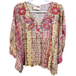Savanna Jane Top Womens Small Aztec Boho Funky Flowy Poncho Artsy